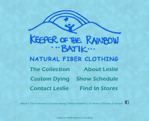 keeperoftherainbow.net home page, custom designed hand-coded website